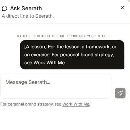 The Ask Seerath dialog, open inside a lesson with the module context attached